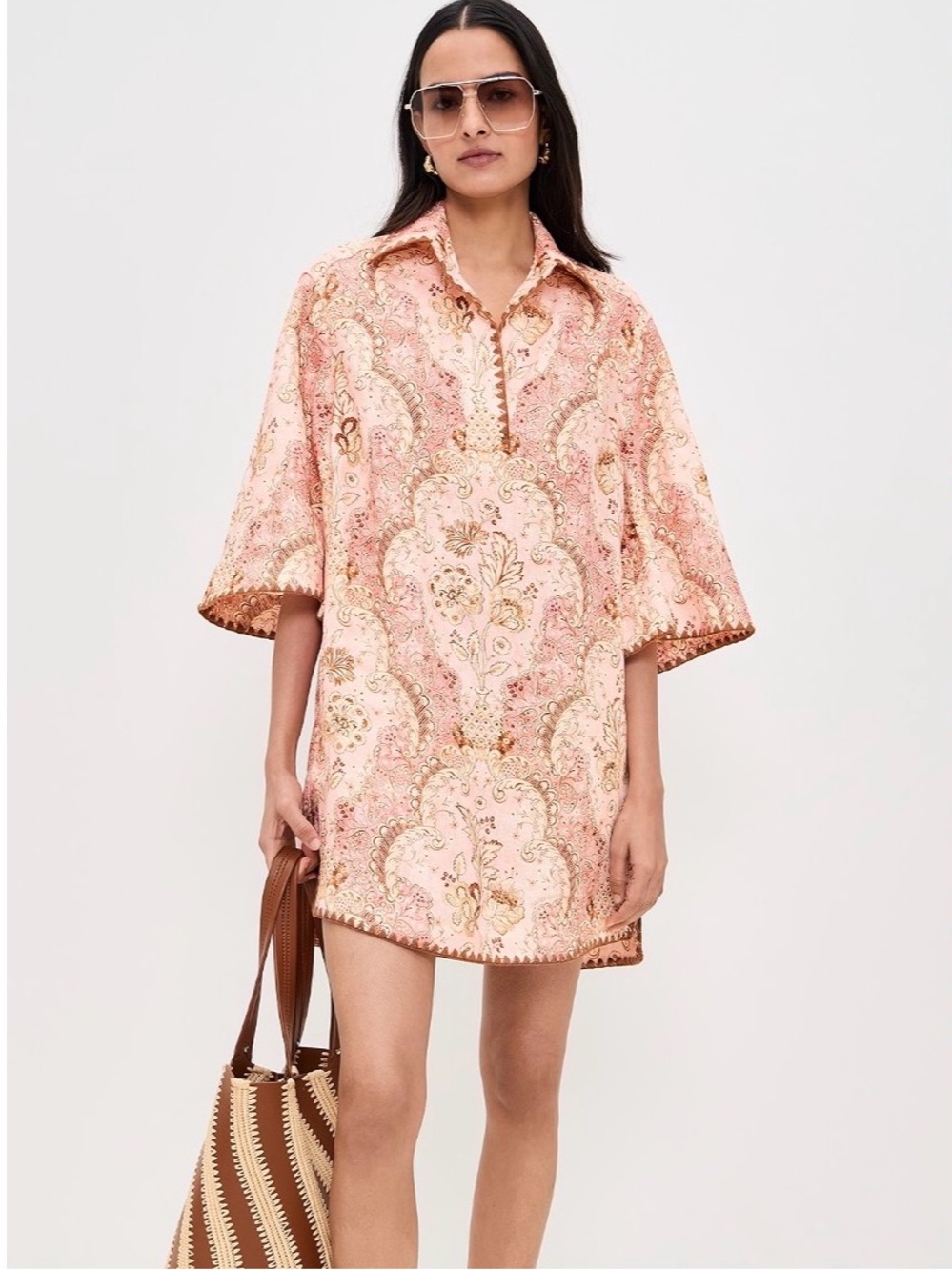 Zimmermann daylight Pink Paisley Mini Tunic Dress , 3/4 sleeves, W Sz M, NWT